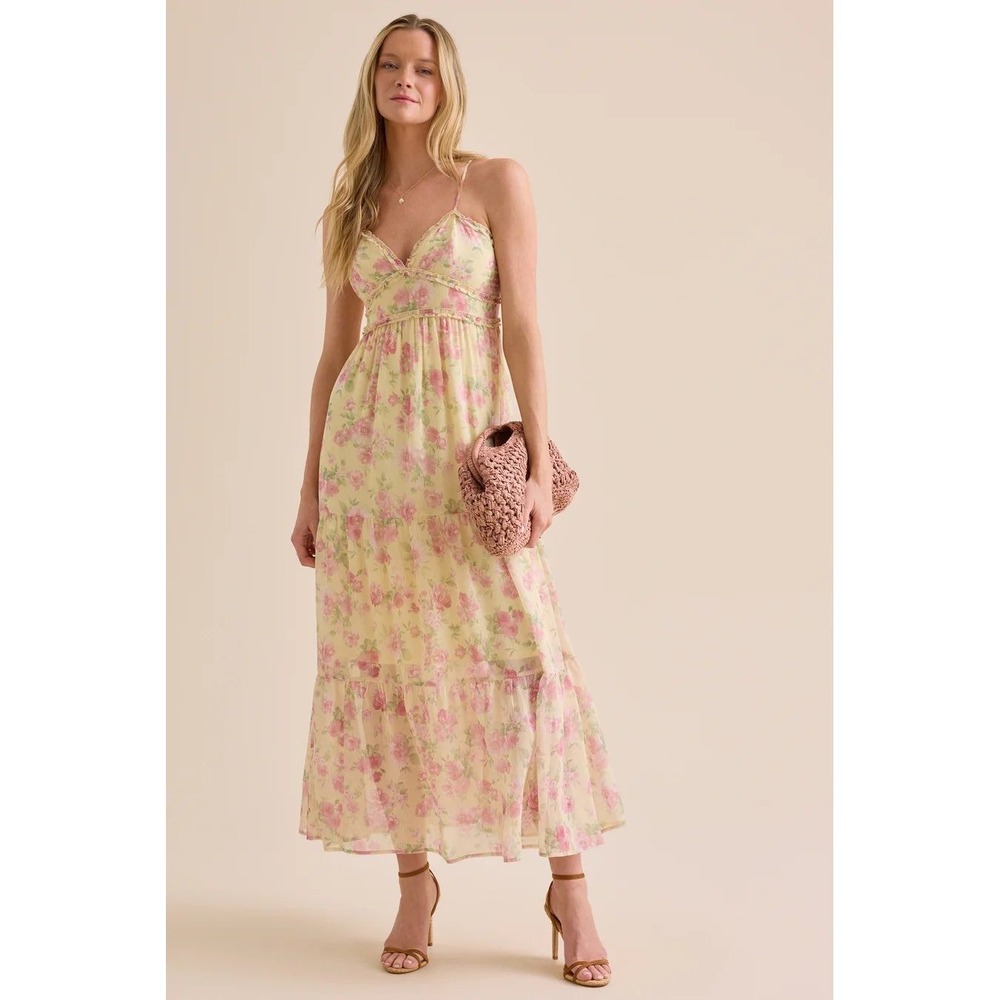 Altar'd State Floral Tiered Ruffle Maxi Dress Cottagecore V-Neck Size XXS